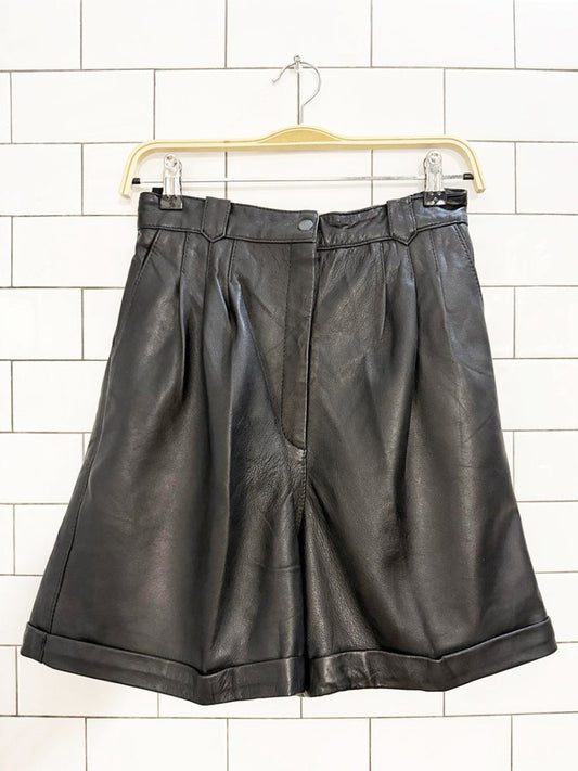 vintage leather pleated high rise trouser shorts | made in India - good market thrift store