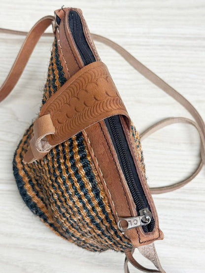 vintage leather trim woven sisal crossbody bag - good market thrift store