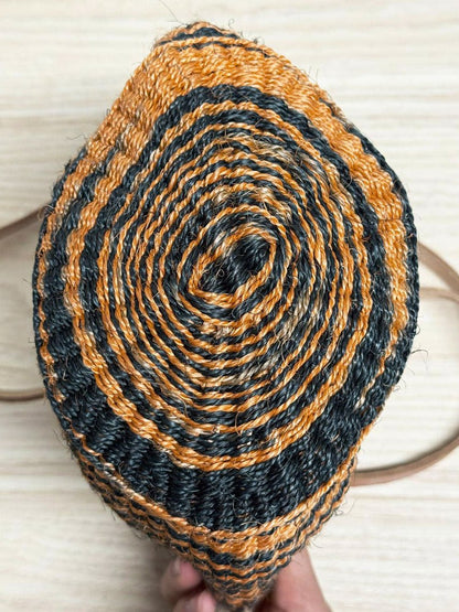 vintage leather trim woven sisal crossbody bag - good market thrift store