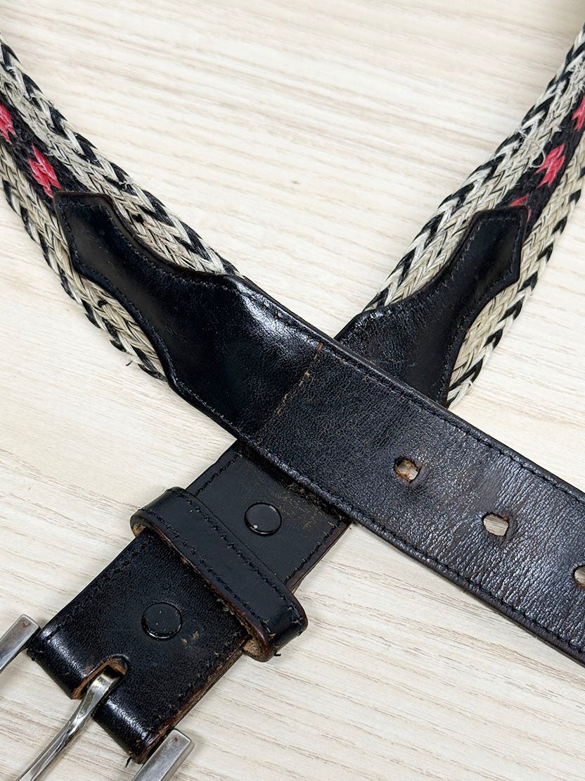vintage leather trim woven western belt - good market thrift store