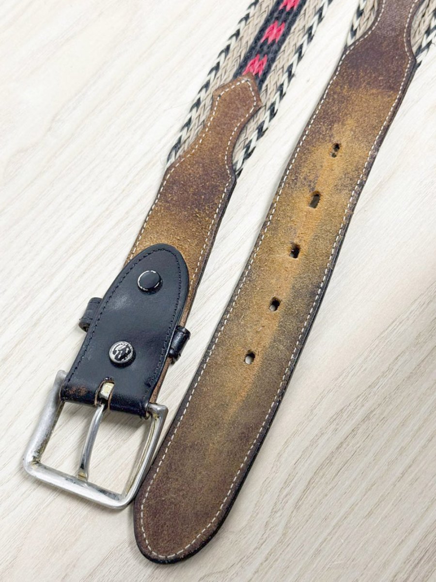 vintage leather trim woven western belt - good market thrift store