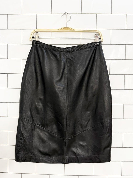 vintage leather v - stitch knee - length skirt - good market thrift store