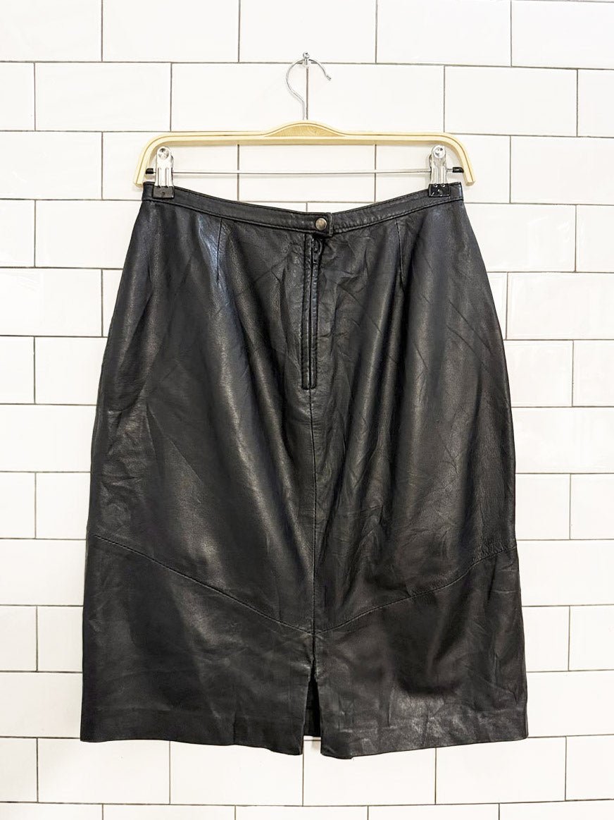 vintage leather v - stitch knee - length skirt - good market thrift store