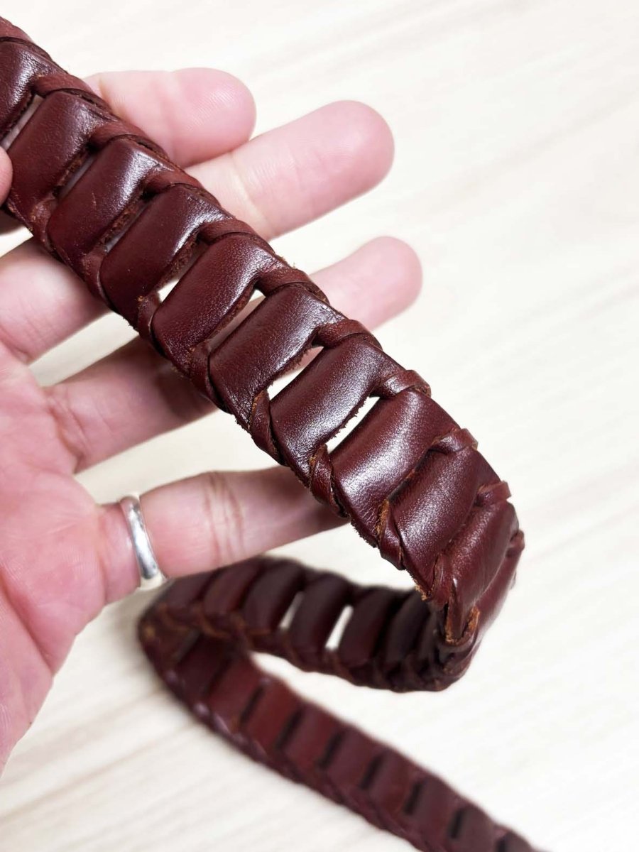 vintage leather woven ladder strap belt - good market thrift store