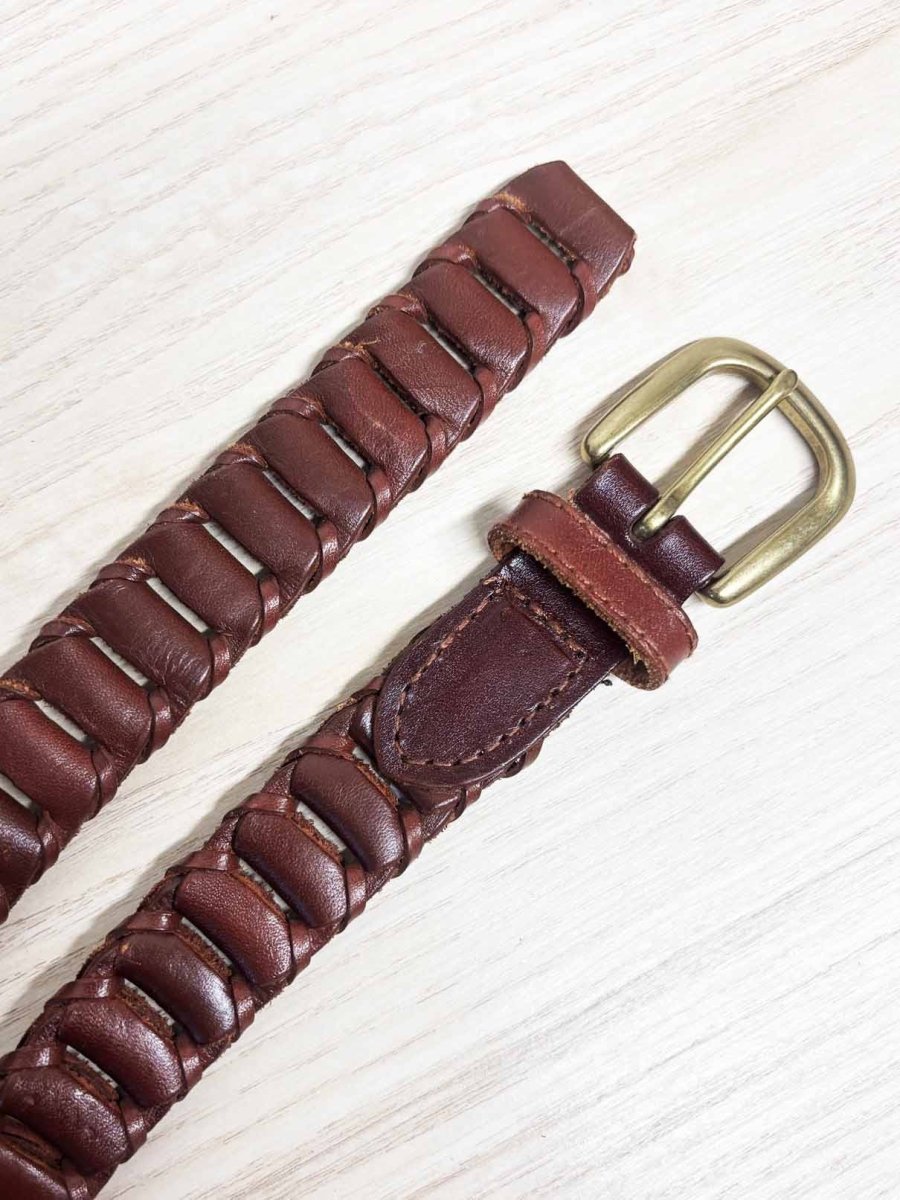 vintage leather woven ladder strap belt - good market thrift store