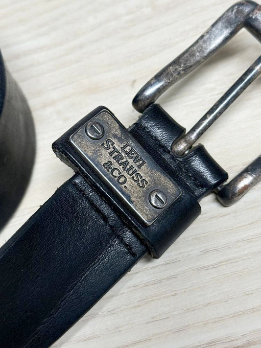 vintage levi's leather belt | stamped metal buckle - good market thrift store