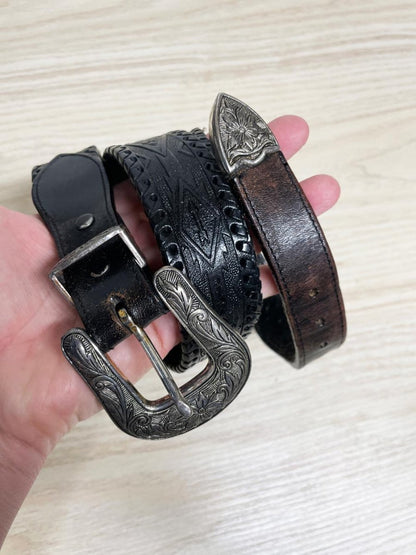 vintage levi's saddleman tooled leather belt w silver buckle - good market thrift store