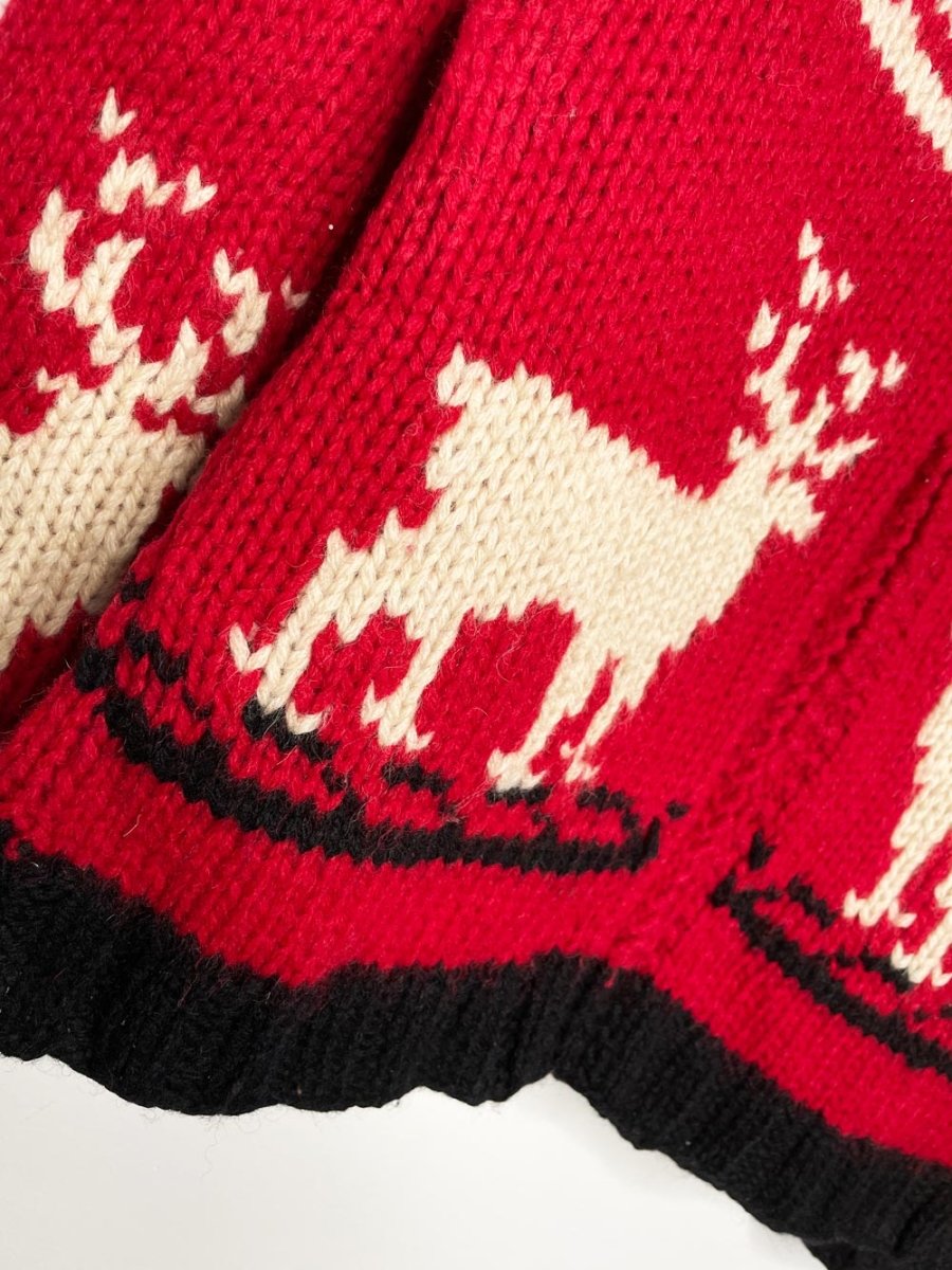 vintage limited america 100% wool hand - knit reindeer cowichan zip cardigan jacket - good market thrift store