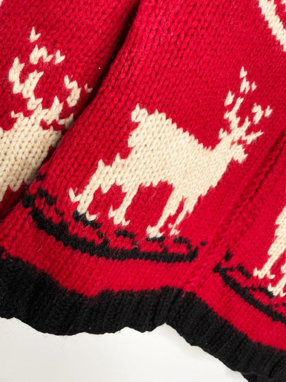 vintage limited america 100% wool hand - knit reindeer cowichan zip cardigan jacket - good market thrift store