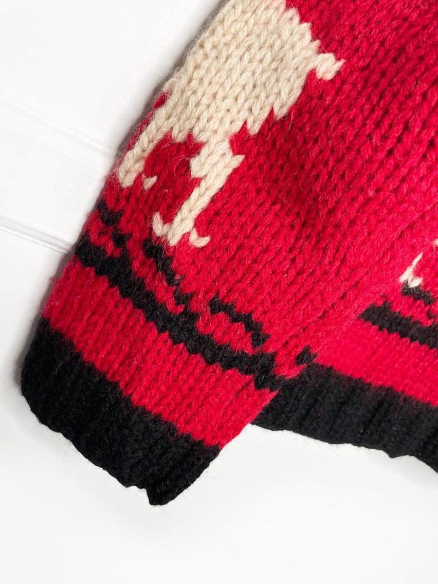 vintage limited america 100% wool hand - knit reindeer cowichan zip cardigan jacket - good market thrift store