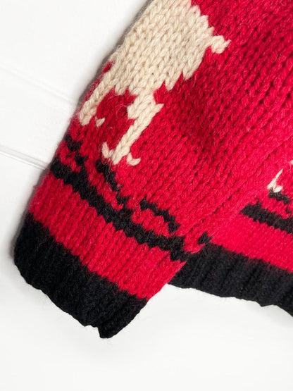 vintage limited america 100% wool hand - knit reindeer cowichan zip cardigan jacket - good market thrift store