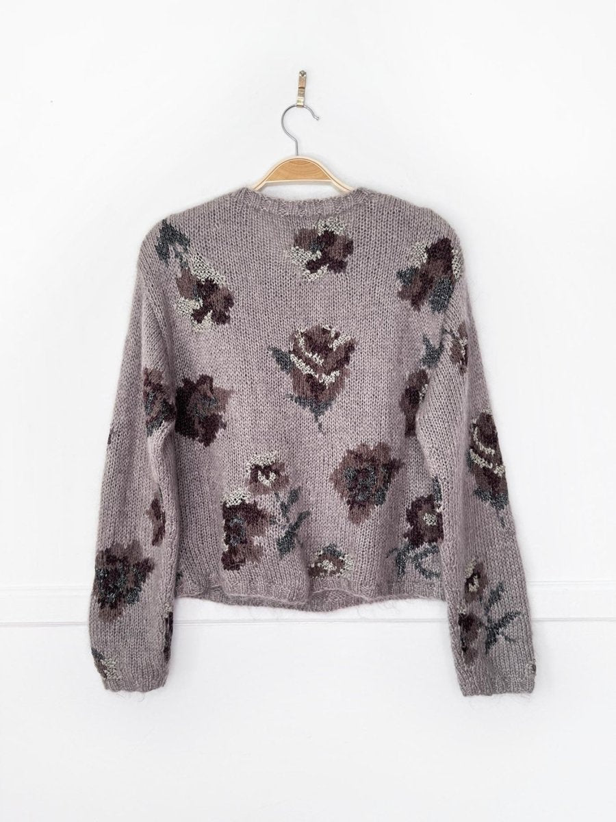 vintage limited hand-knit mohair-wool blend floral boxy knit sweater - good market thrift store