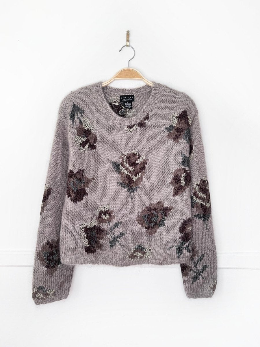 vintage limited hand-knit mohair-wool blend floral boxy knit sweater - good market thrift store