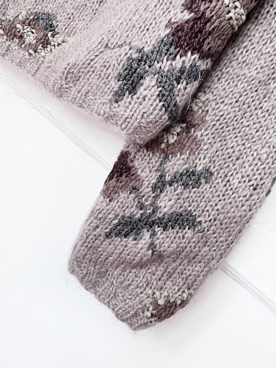 vintage limited hand-knit mohair-wool blend floral boxy knit sweater - good market thrift store