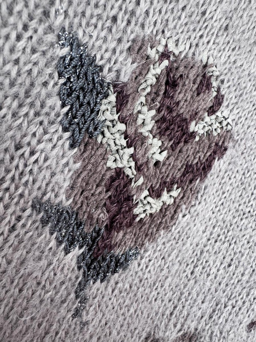 vintage limited hand-knit mohair-wool blend floral boxy knit sweater - good market thrift store