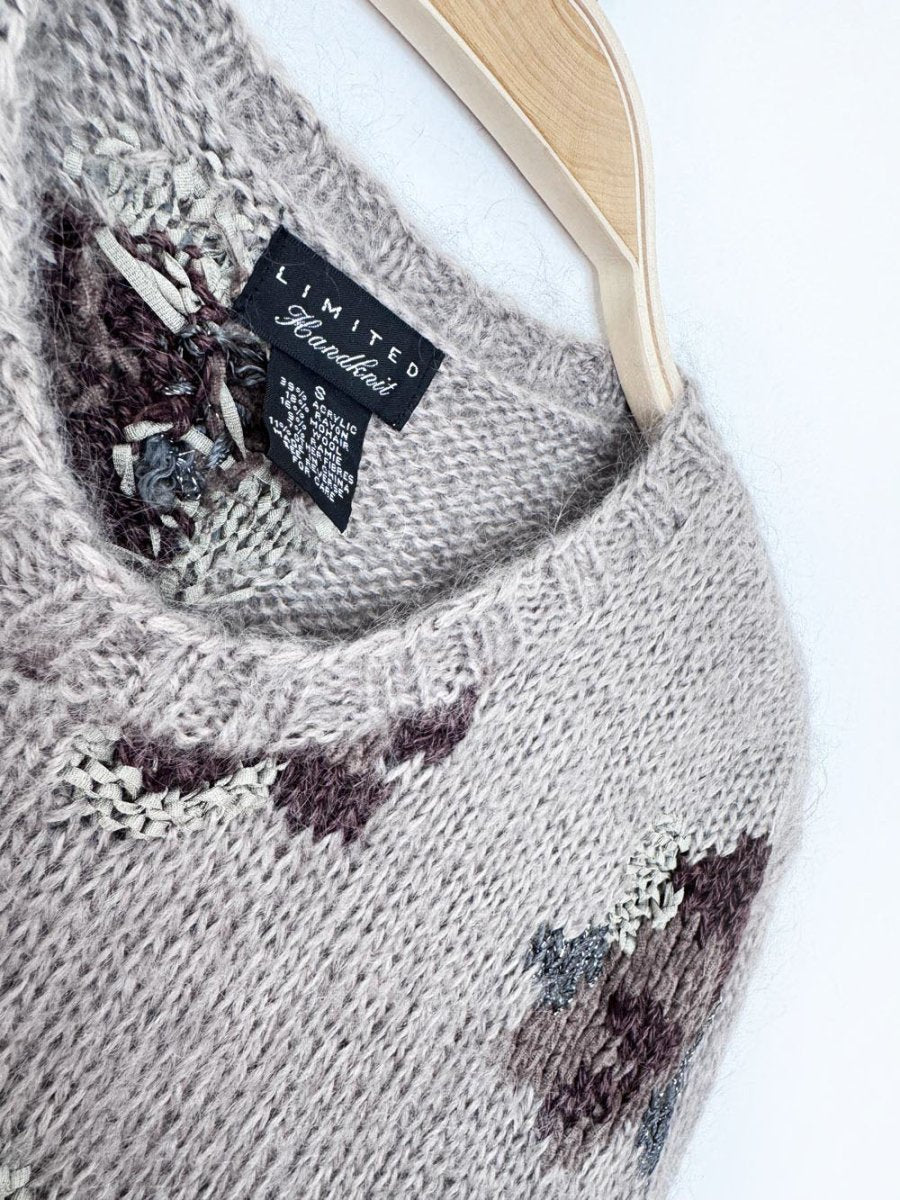vintage limited hand-knit mohair-wool blend floral boxy knit sweater - good market thrift store
