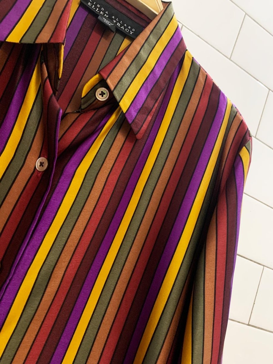 vintage linda allard ellen tracey 100% silk striped blouse - good market thrift store