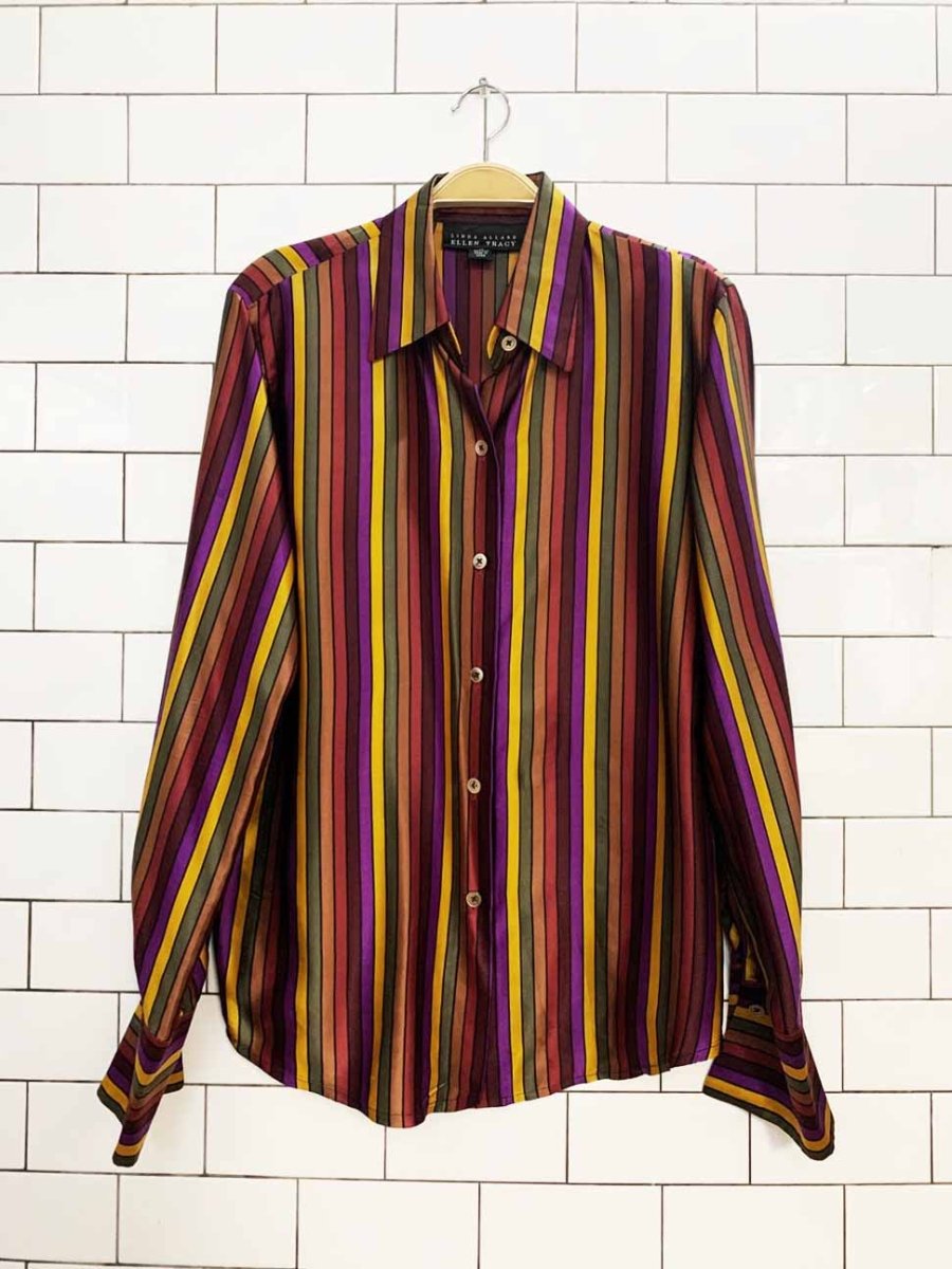 vintage linda allard ellen tracey 100% silk striped blouse - good market thrift store