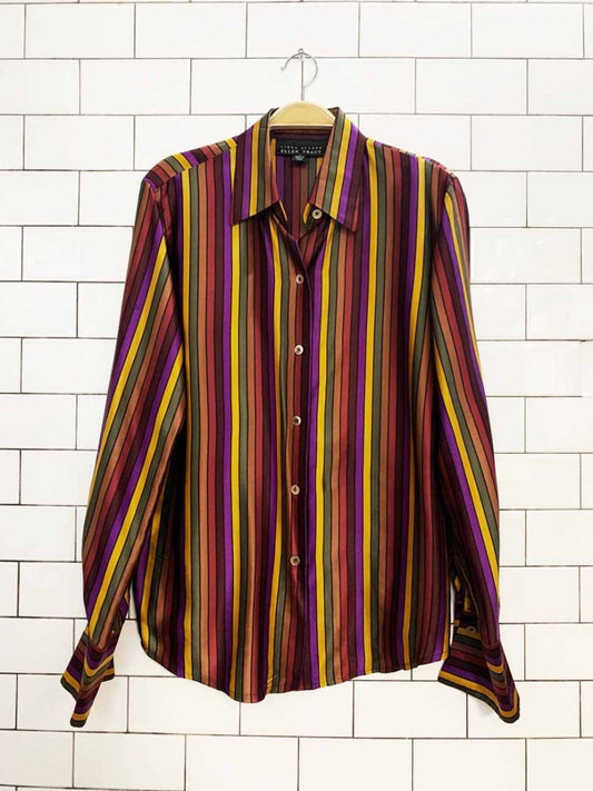 vintage linda allard ellen tracey 100% silk striped blouse - good market thrift store