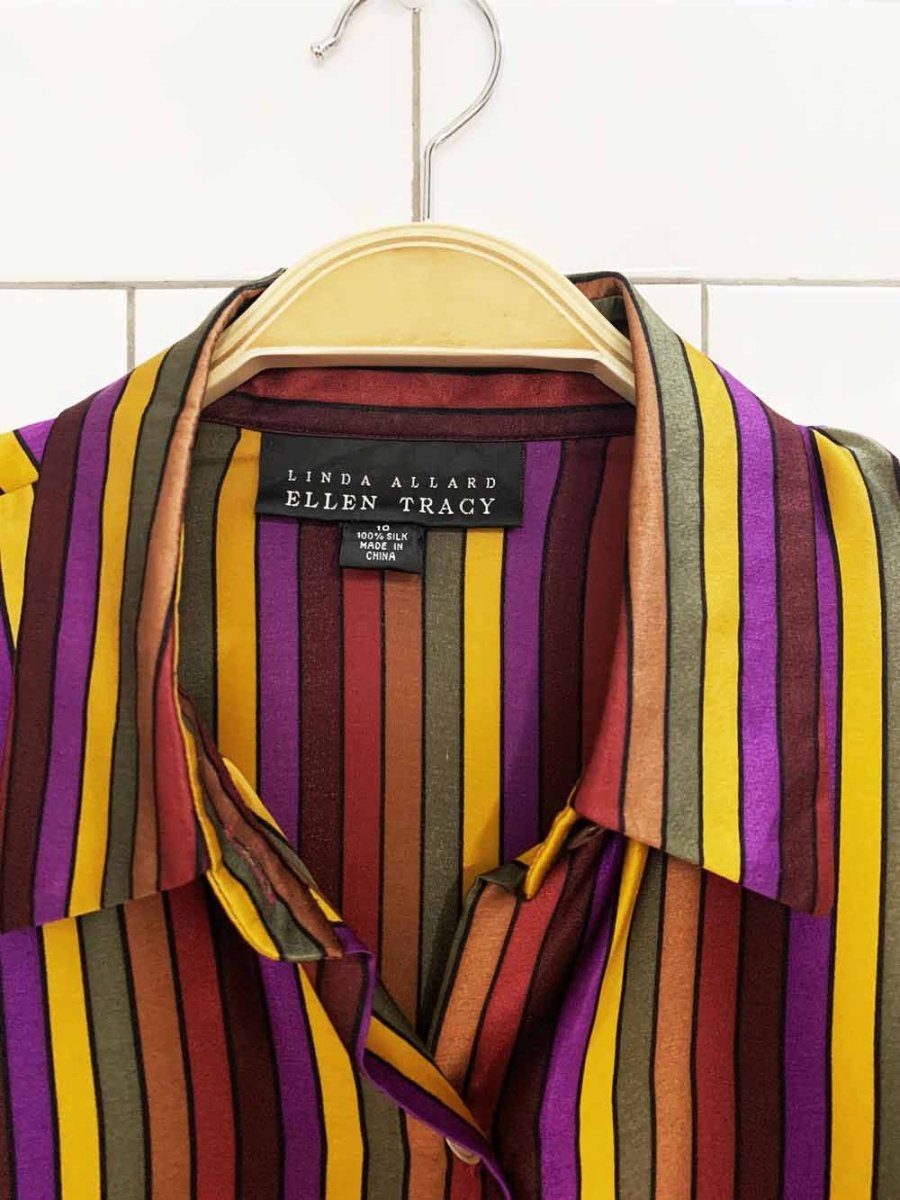 vintage linda allard ellen tracey 100% silk striped blouse - good market thrift store