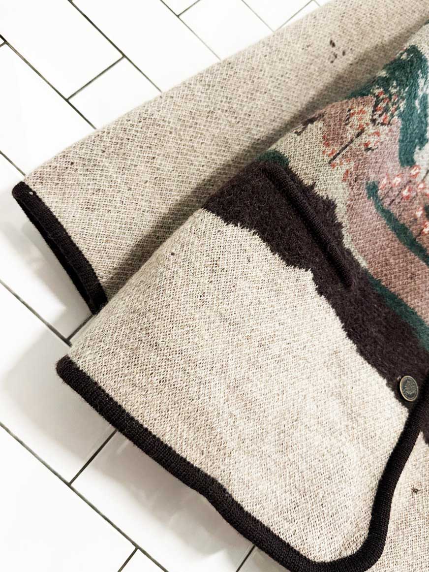 vintage lindor 100% wool cottage nature scene knit cardigan - good market thrift store