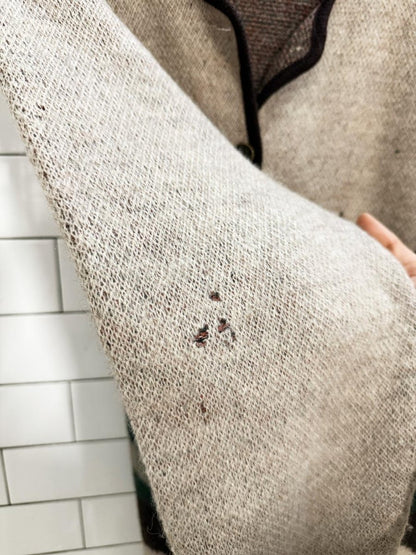 vintage lindor 100% wool cottage nature scene knit cardigan - good market thrift store