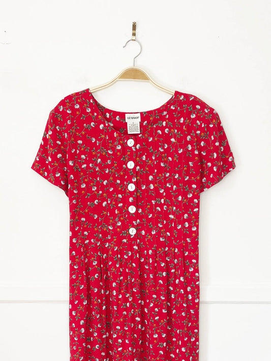 vintage liz baker micro floral half button tie back maxi dress - good market thrift store