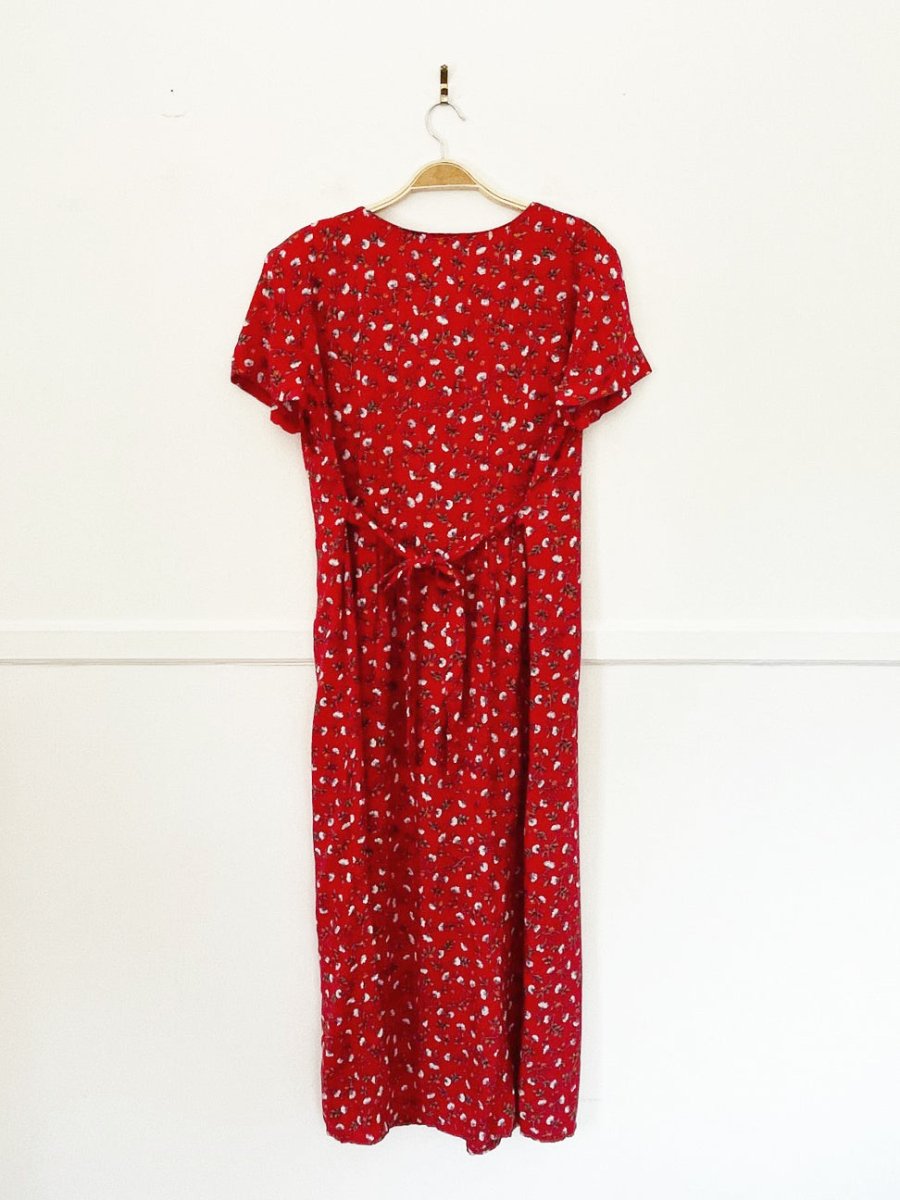 vintage liz baker micro floral half button tie back maxi dress - good market thrift store