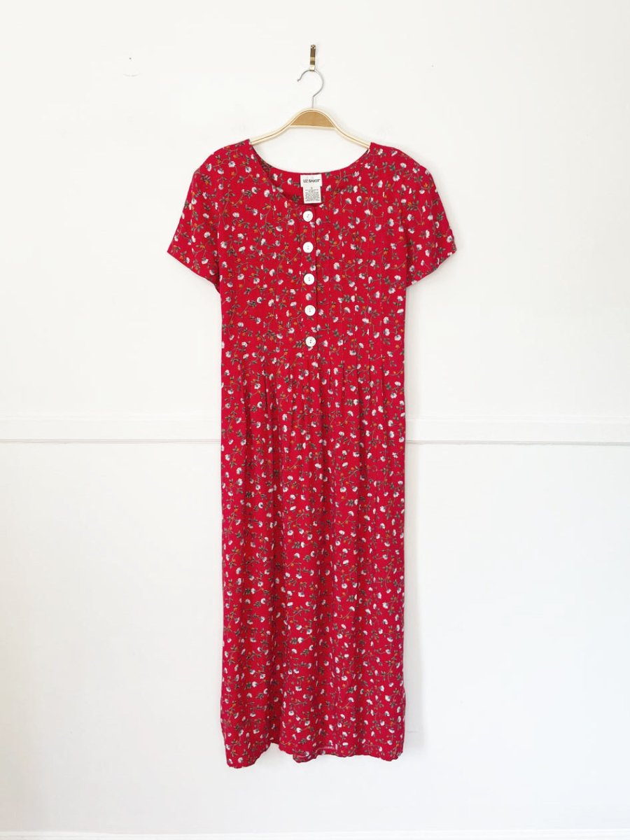 vintage liz baker micro floral half button tie back maxi dress - good market thrift store