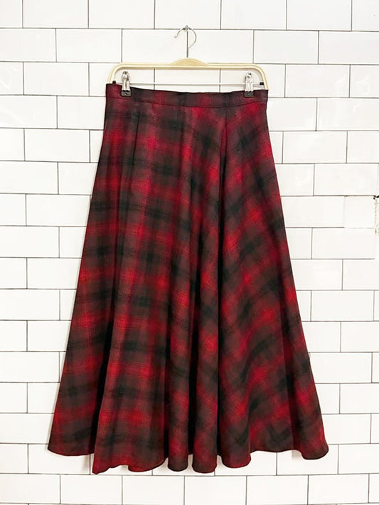 vintage liz claiborne 100% wool plaid a - line midi skirt - good market thrift store