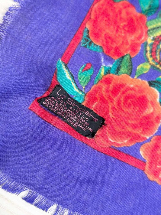 vintage liz sinclair woven floral fringe square scarf | made in Japan - good market thrift store
