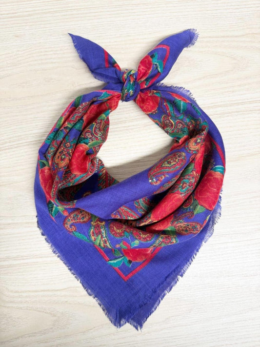 vintage liz sinclair woven floral fringe square scarf | made in Japan - good market thrift store
