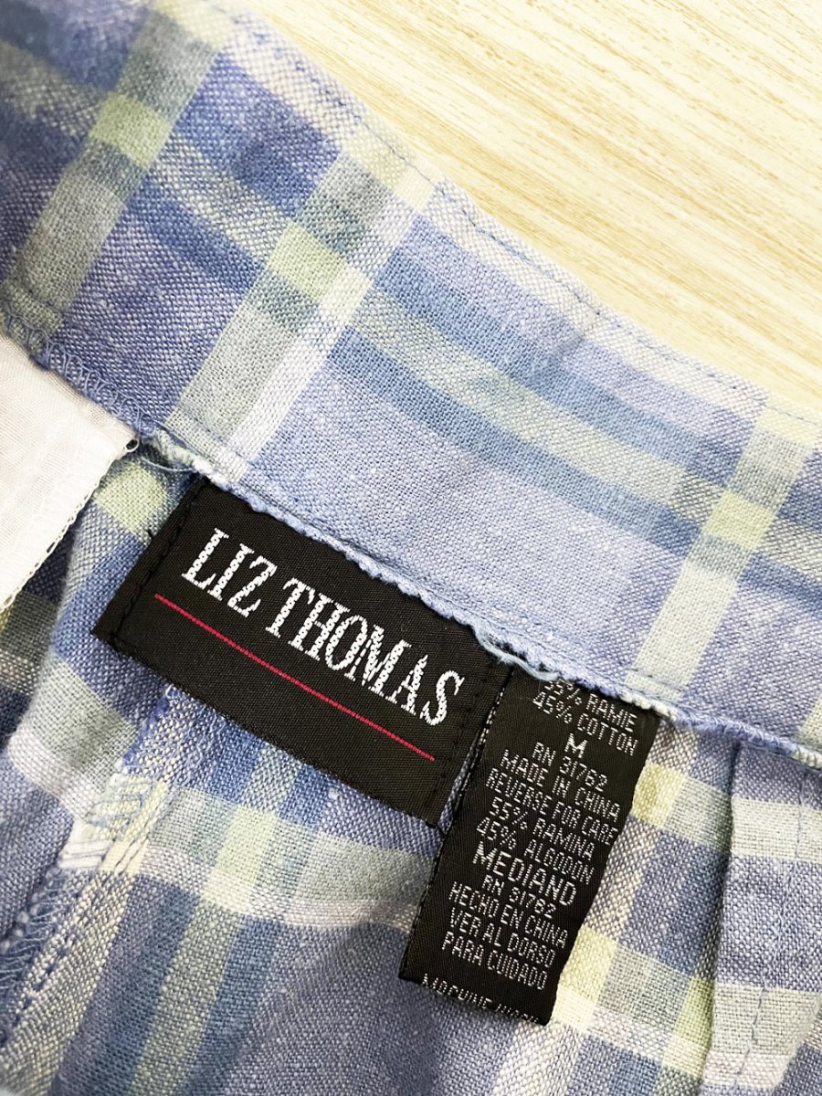 vintage liz thomas ramie-blend plaid pleated trouser shorts - good market thrift store