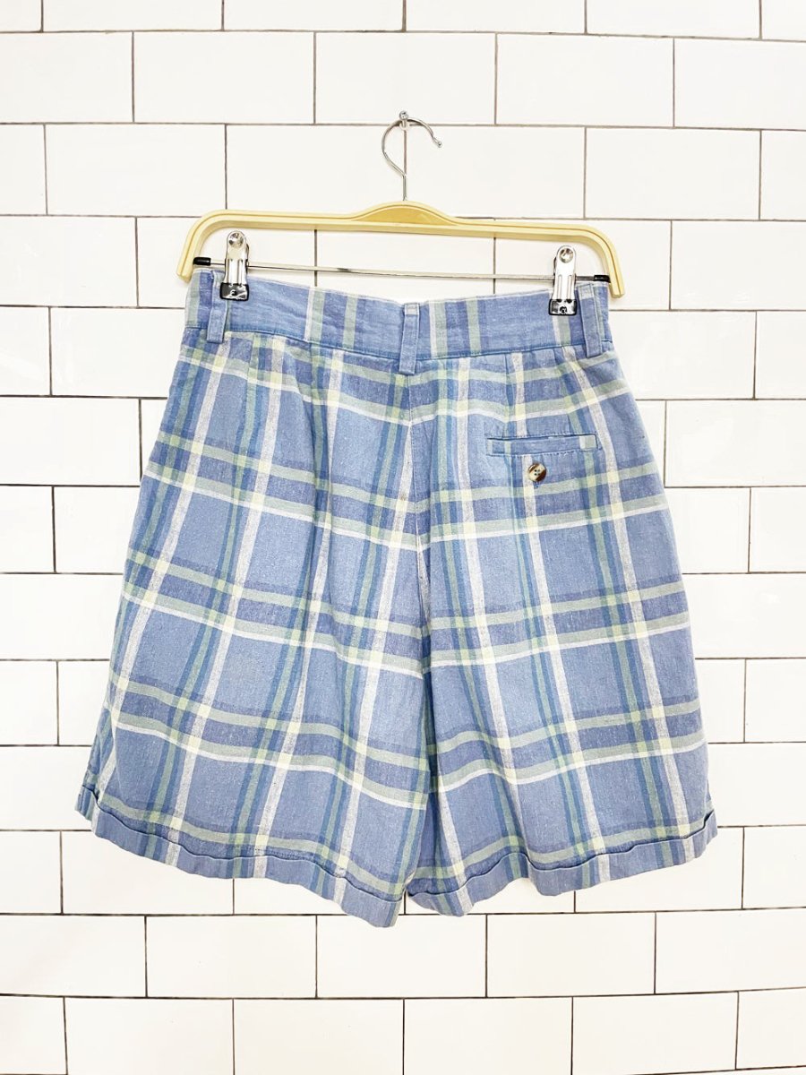 vintage liz thomas ramie-blend plaid pleated trouser shorts - good market thrift store