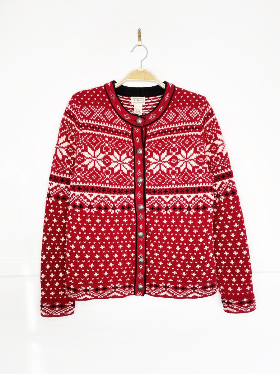 vintage ll bean 100% lambswool nordic snowflake knit cardigan - good market thrift store