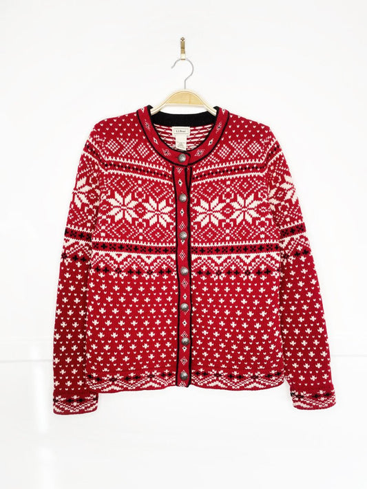 vintage ll bean 100% lambswool nordic snowflake knit cardigan - good market thrift store
