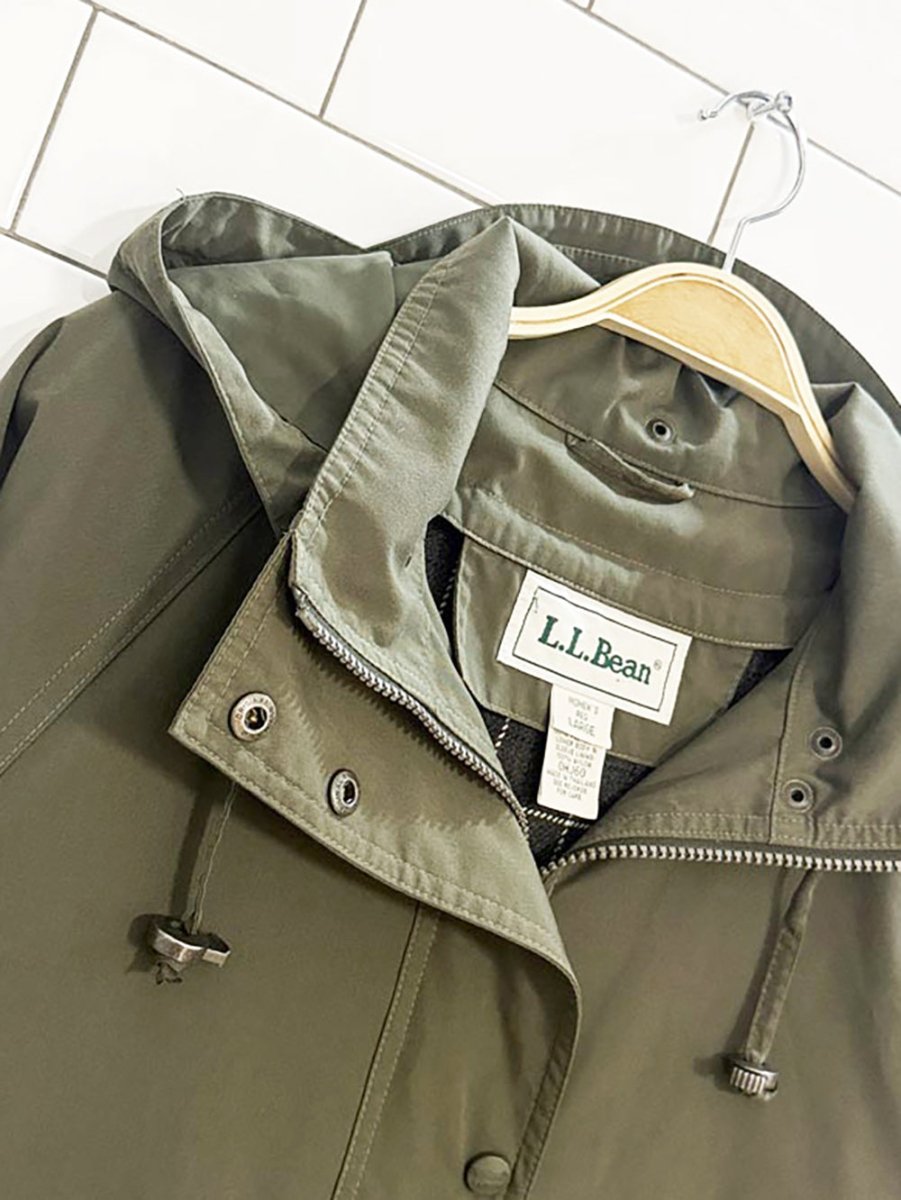 vintage ll bean wool - blend lined hooded trench coat - good market thrift store