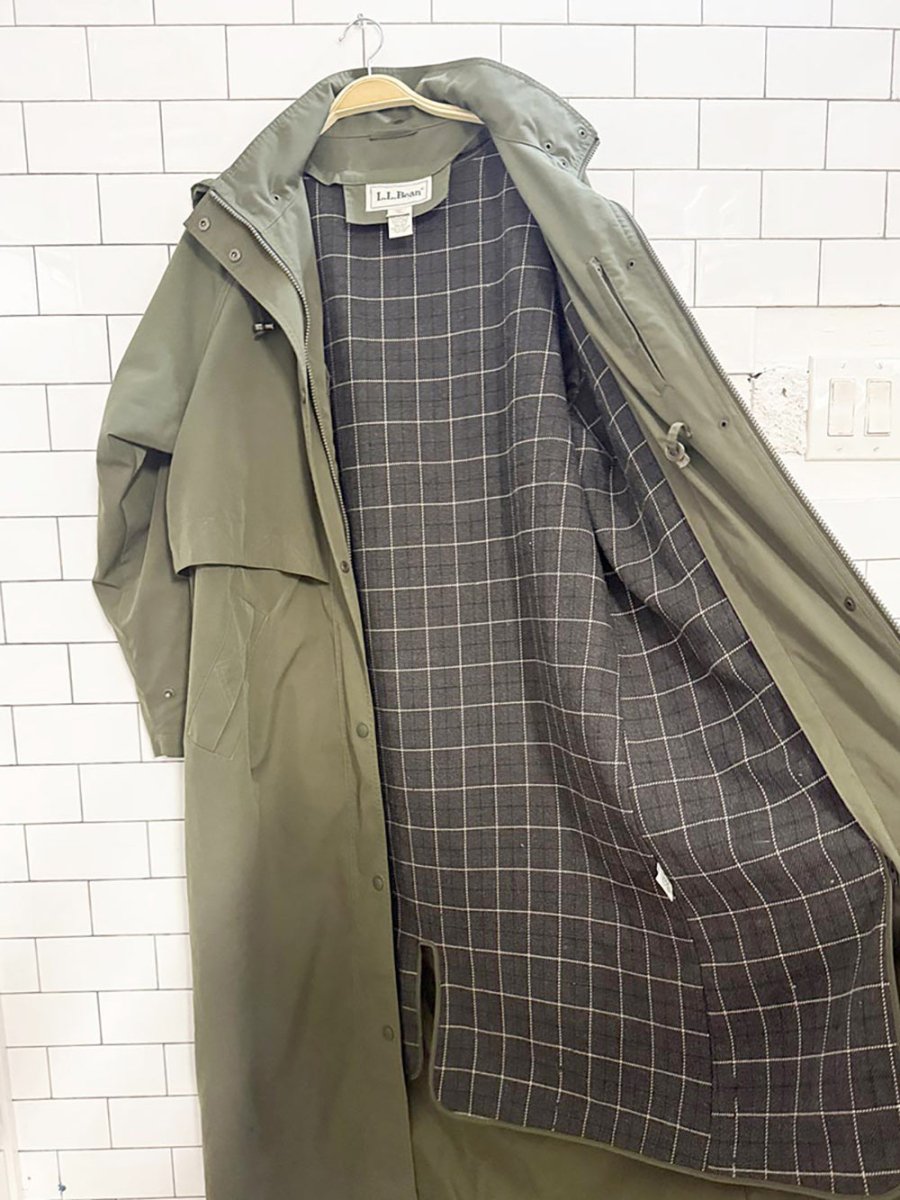 vintage ll bean wool - blend lined hooded trench coat - good market thrift store