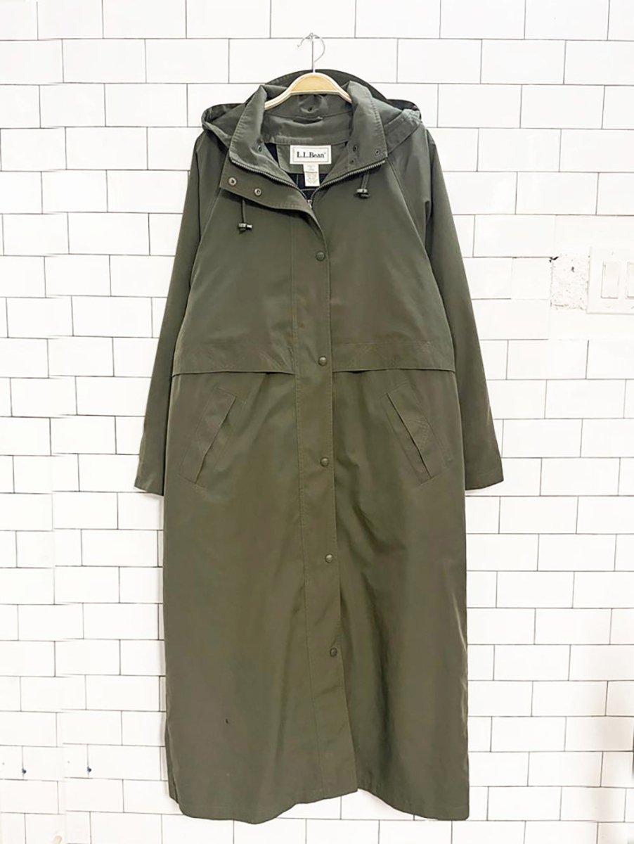 vintage ll bean wool - blend lined hooded trench coat - good market thrift store