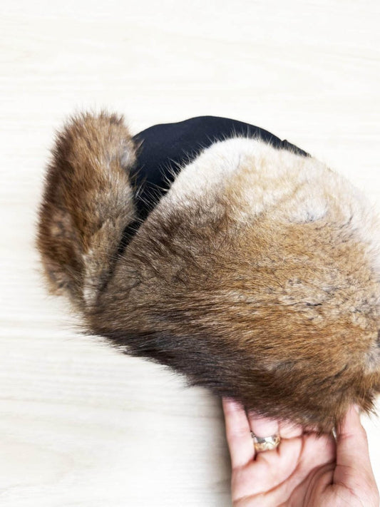 vintage logistik unicorp 100% wool muskrat fur trapper hat - good market thrift store