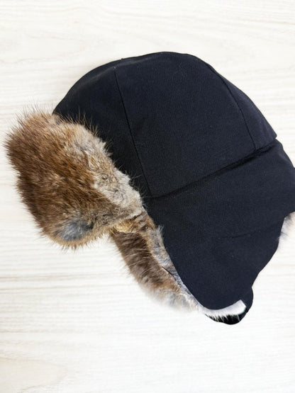 vintage logistik unicorp 100% wool muskrat fur trapper hat - good market thrift store