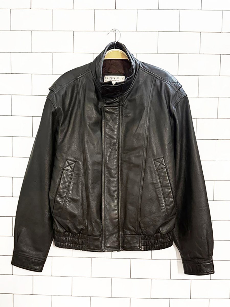 vintage london fog soft leather bomber jacket | clipper mist - good market thrift store