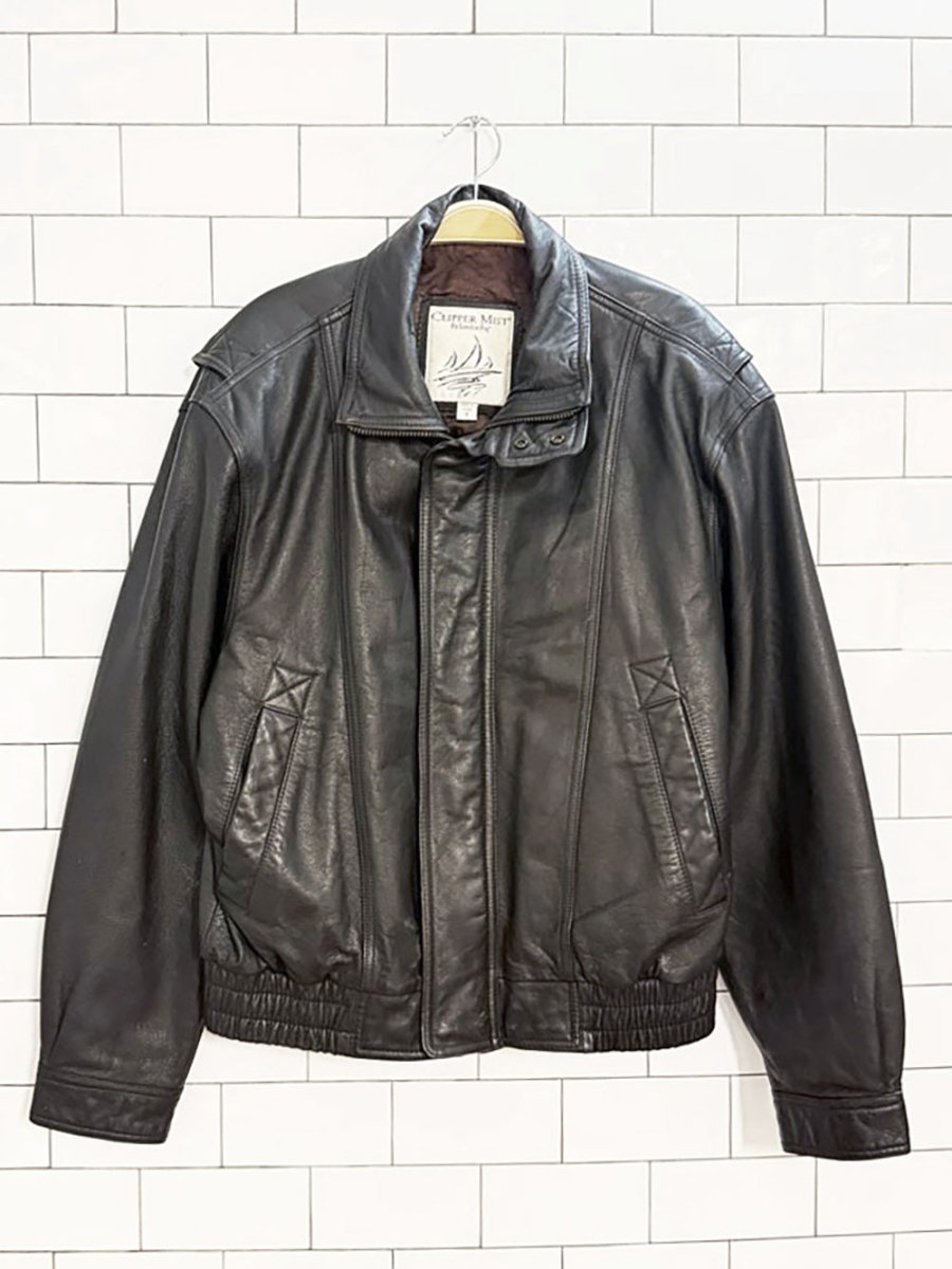 vintage london fog soft leather bomber jacket | clipper mist - good market thrift store
