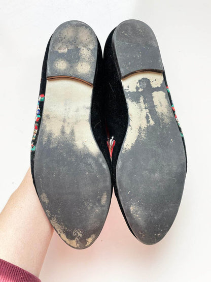 vintage madeline stuart embroidered santa + gifts velvet slip on shoes - good market thrift store