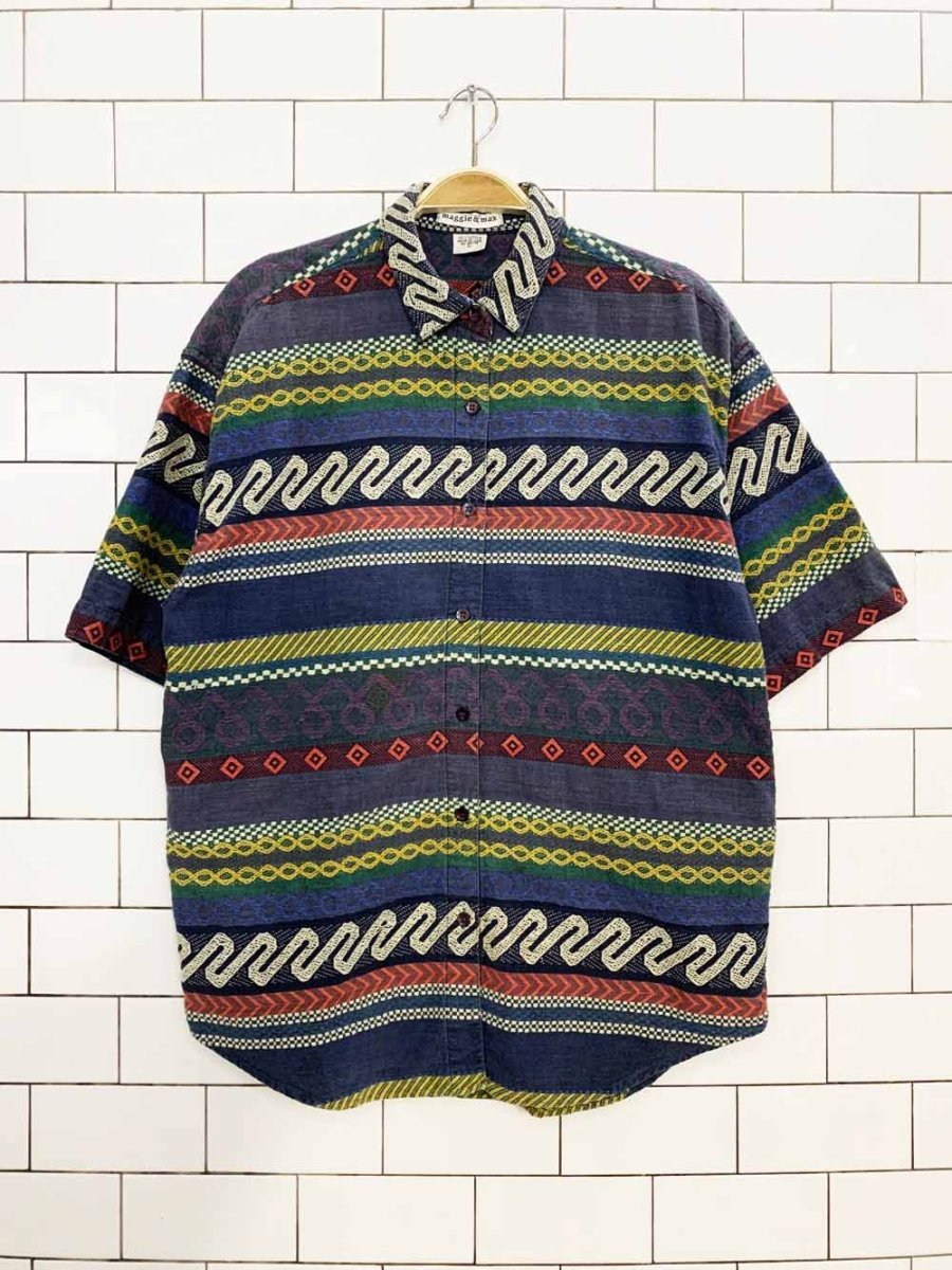 vintage maggie & max boho woven full button shirt | made in india - good market thrift store