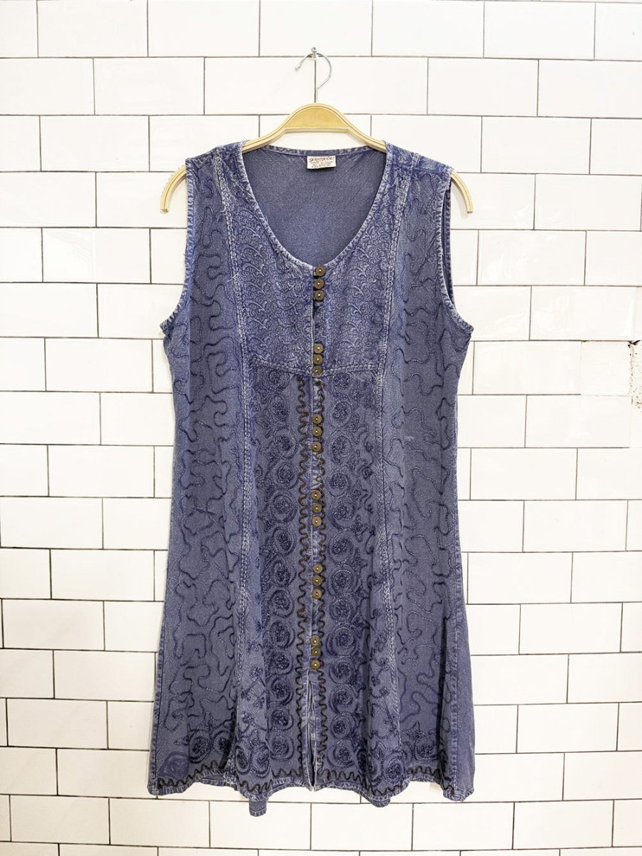 vintage magic boho embroidered full button mini dress - good market thrift store