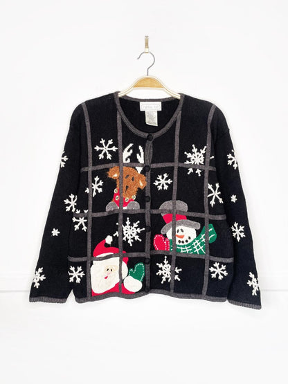 vintage mandal bay santa holiday window knit cardigan - good market thrift store