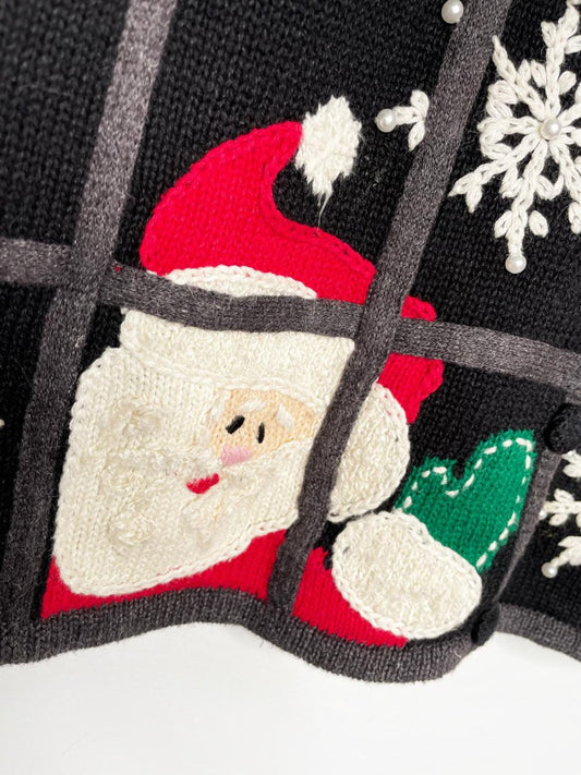 vintage mandal bay santa holiday window knit cardigan - good market thrift store