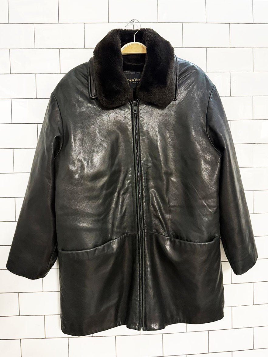 vintage marc new york faux fur collar butter leather coat | zip out lining - good market thrift store