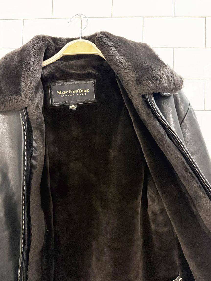vintage marc new york faux fur collar butter leather coat | zip out lining - good market thrift store